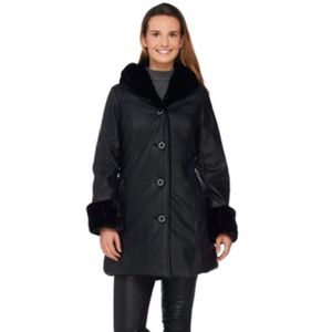 Faux Leather Coat with Faux Fur Lining